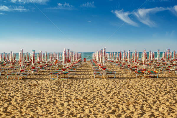 withdrawn umbrellas and sunlongers on the sandy beach Stock photo © artush