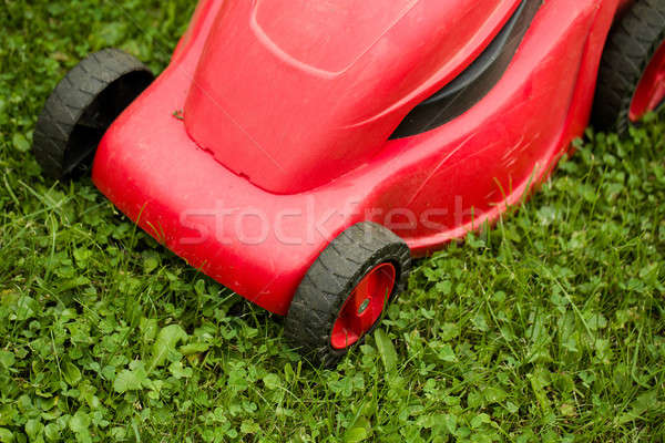 赤 芝刈り機 緑の草 曇った 日 春 ストックフォト © artush