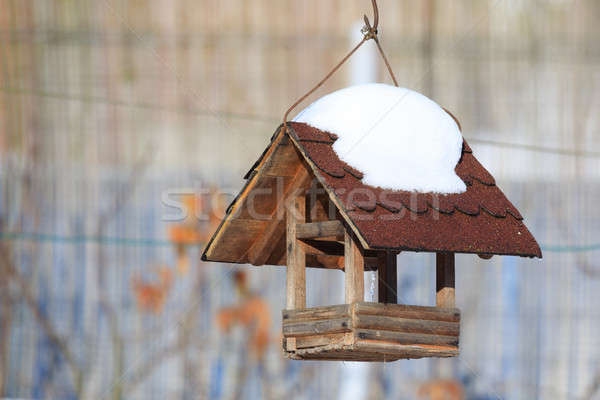 Tél kert házi készítésű fából készült madár ház Stock fotó © artush