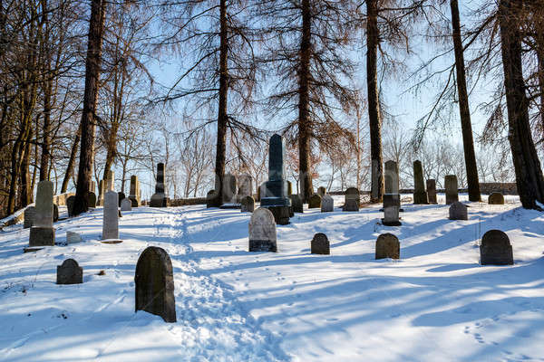 Stock foto: Vergessen · Friedhof · Gras · Schnee · Winter · Schmutz