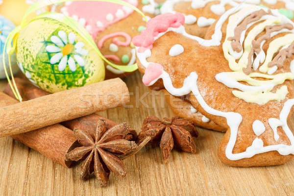 Easter gingerbreads and painted egg Stock photo © artush