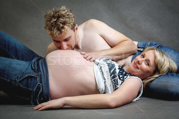Stock fotó: Szerető · boldog · pár · terhes · nő · férj · szeretet