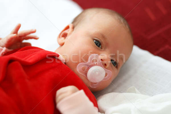嬰兒 紅色禮服 一 月 老 商業照片 © artush
