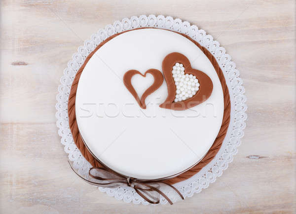 valentine love cake with hearts on wooden background Stock photo © artush