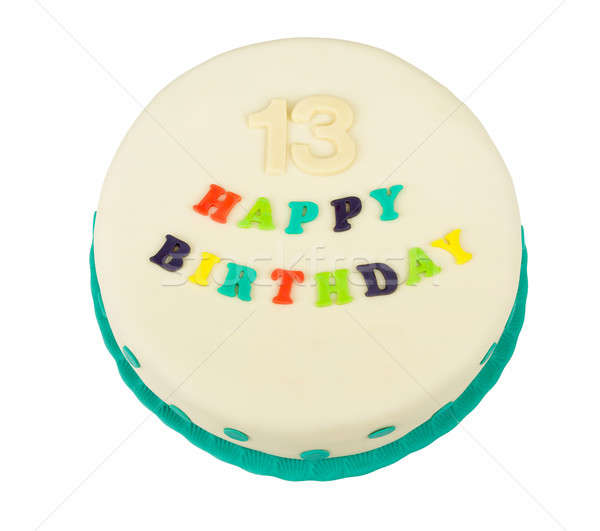 Születésnapi torta szöveg boldog születésnapot tizenhárom évforduló izolált Stock fotó © artush