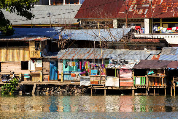 Słomy ubogich domów rzeki arkusza cyna Zdjęcia stock © artush