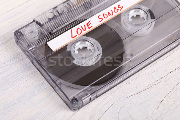 Audio cassette nastro legno etichetta testo Foto d'archivio © artush