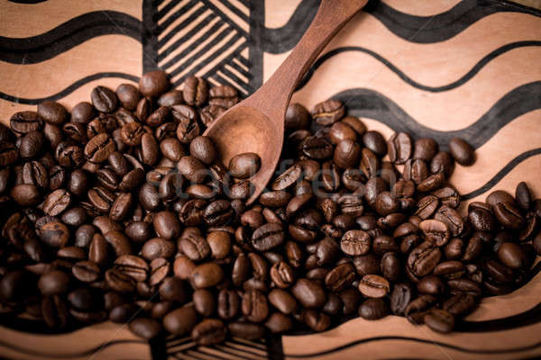 pile of fresh and bio aromatic coffee beans and spoon Stock photo © artush