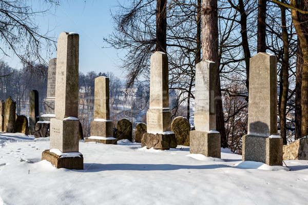 Zapomniany cmentarz trawy śniegu zimą brud Zdjęcia stock © artush