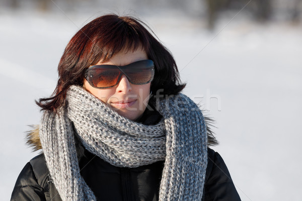 woman with sunglasses without makeup in winter time Stock photo © artush