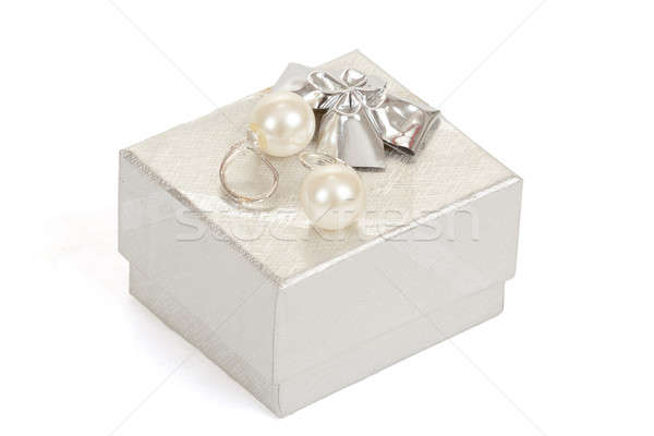 two pearl earrings and gift box isolated on white Stock photo © artush