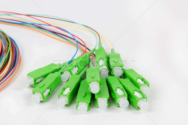 Stock photo: green fiber optic SC connectors