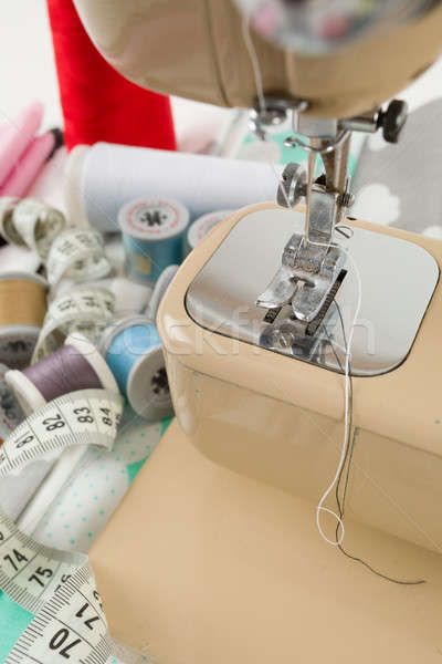 Сток-фото: швейные · машины · ткань · измерение · лента · подробность · хлопка