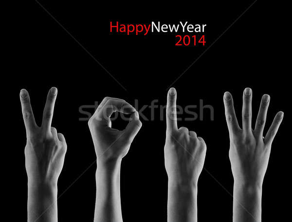 Zahl 2014 Finger kreative Neujahr Grußkarte Stock foto © ashumskiy