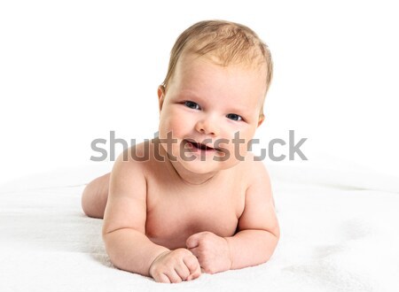 Nou-nascut alb copil zâmbet frumuseţe Imagine de stoc © ashumskiy