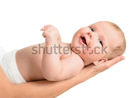 Kicsi kislány óvatosan anyák kezek izolált Stock fotó © ashumskiy