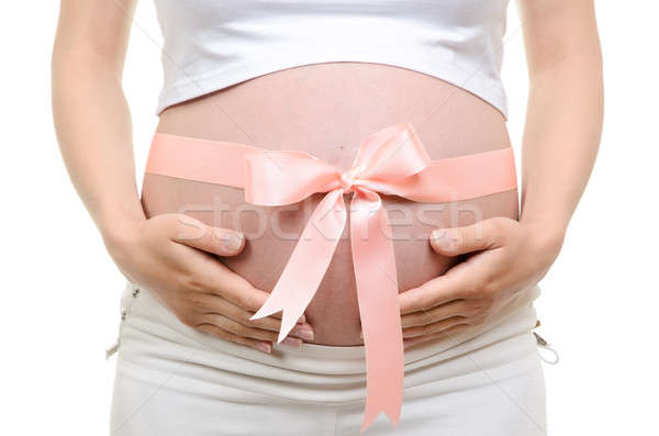 孕 肚 粉紅絲帶 孤立 白 女子 商業照片 © ashumskiy
