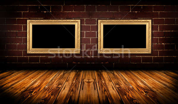 Schmutzig Zimmer Gold Frames dunkel Wand Stock foto © ashumskiy