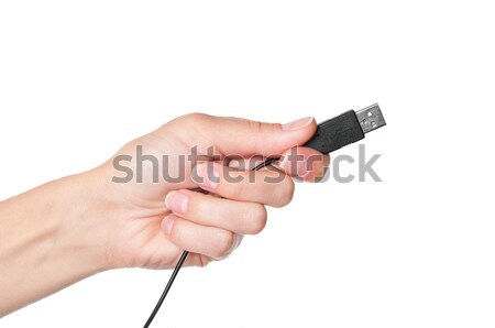 Stock photo: Hand holding black USB cable