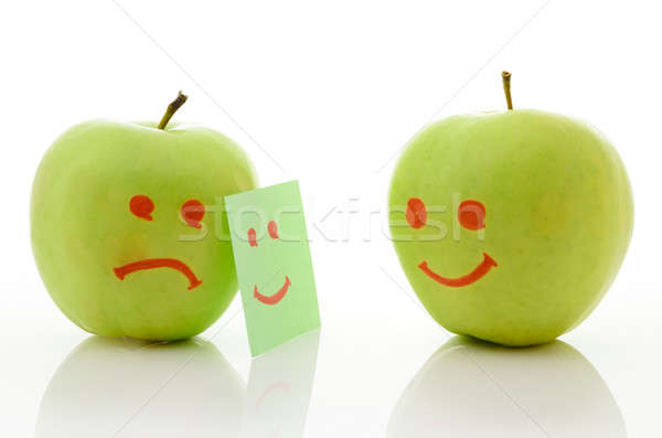 二 綠色 蘋果 微笑 哭泣 白 商業照片 © ashumskiy