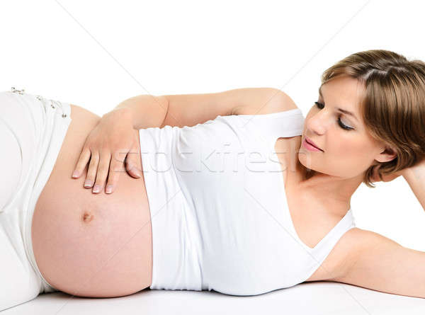 孕婦 照片 看 觸摸 女子 商業照片 © ashumskiy
