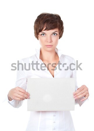 Nachricht Bord business woman halten isoliert weiß Stock foto © ashumskiy