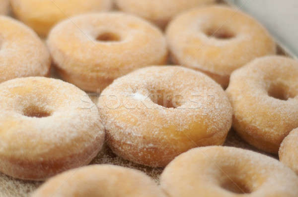 Nyami fánkok pékség tálca cukor háttér Stock fotó © aspenrock