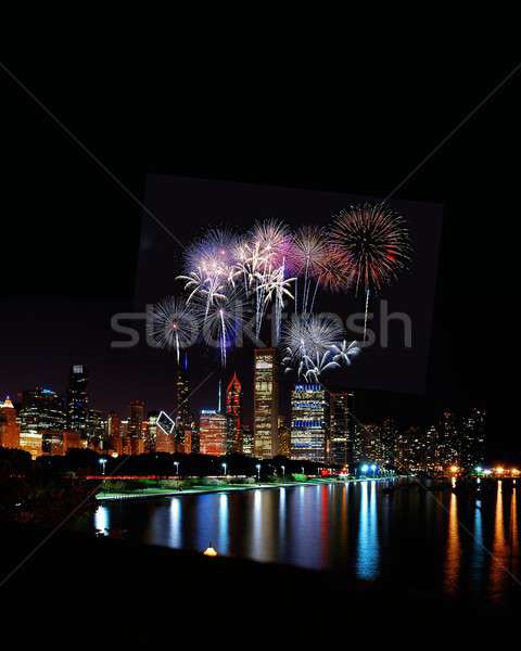 Chicago night skyline with fireworks, Usa. Stock photo © asturianu