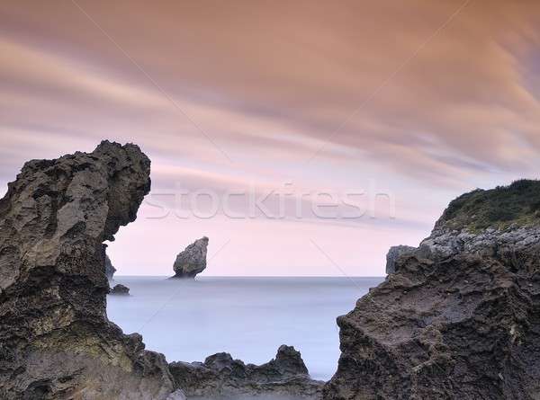 Foto stock: Praia · natureza · paisagem · mar · oceano · nascer · do · sol