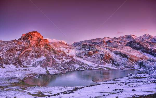 Panoramic view of Lake Ercina with snow in Asturias. Stock photo © asturianu