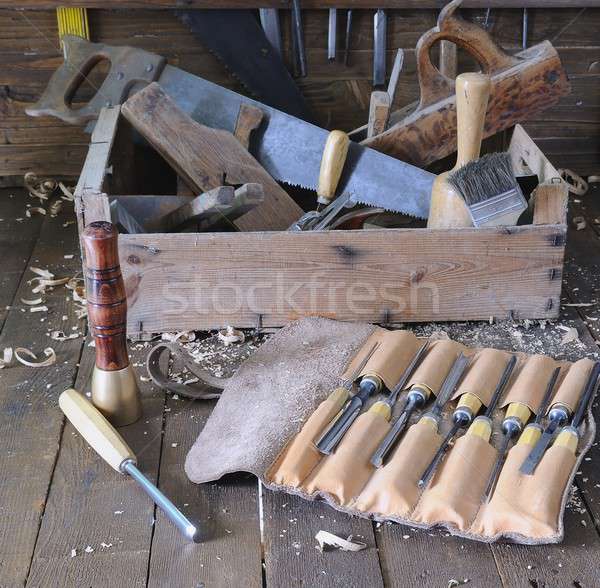 Przybornik starych pracy narzędzie stolarz naprawy Zdjęcia stock © asturianu