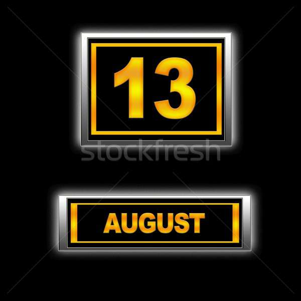 Foto stock: Agosto · 13 · ilustração · calendário · educação · preto