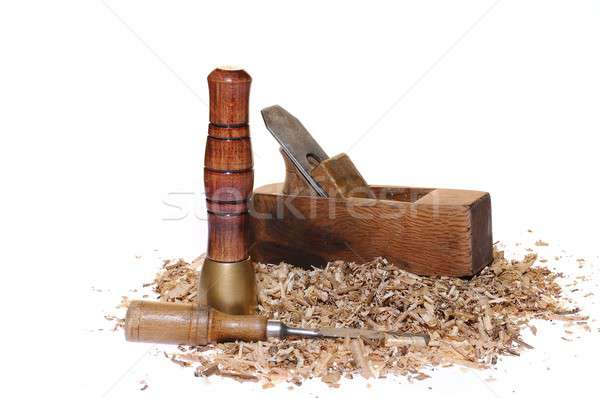 Wood tools and chips on white background Stock photo © asturianu