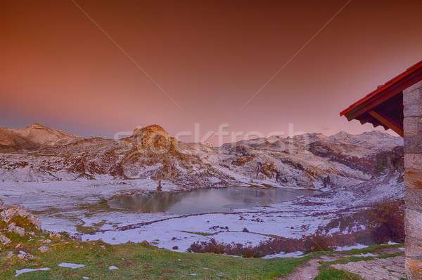 Panoramic view of Lake Ercina with snow in Asturias. Stock photo © asturianu