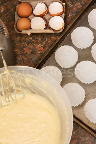 Konyha kellékek hozzávalók hozzávaló torta tál Stock fotó © avdveen