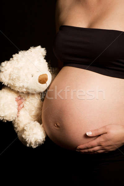 Jóvenes embarazadas caucásico mujer osito de peluche Foto stock © avdveen