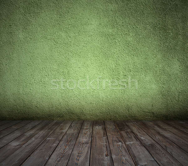 Alten grünen Zimmer konkrete Wand Holzboden Stock foto © Avlntn