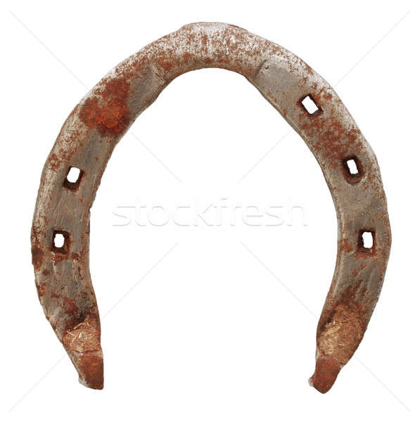 Foto stock: Velho · ferradura · isolado · branco · cavalo · ferrugem