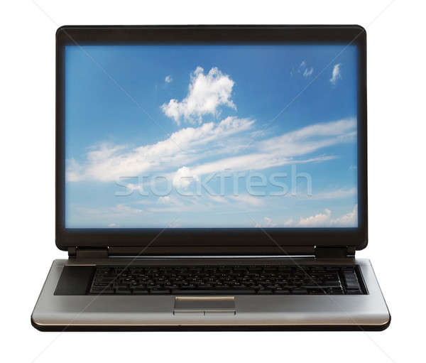Imagine de stoc: Laptop · alb · cer · nori · tehnologie