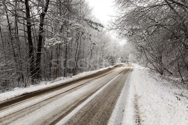 ストックフォト: 冬 · 道路 · カバー · 雪 · 冬季 · ツリー