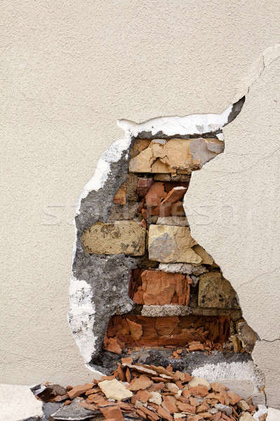 Destruído parede parede de tijolos velho construção Foto stock © avq
