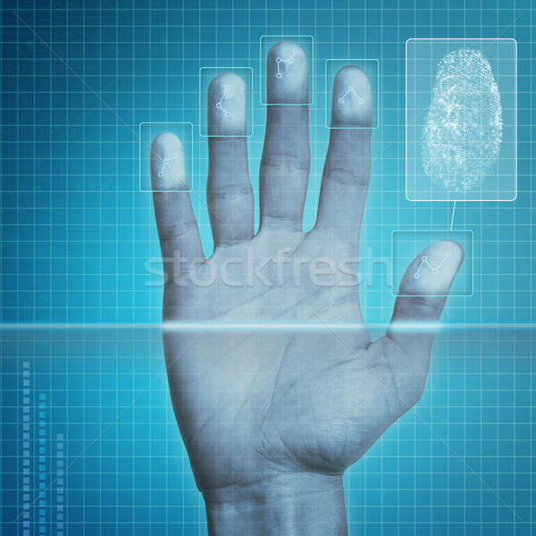 Impressão digital segurança futurista dispositivo mão palma Foto stock © axstokes