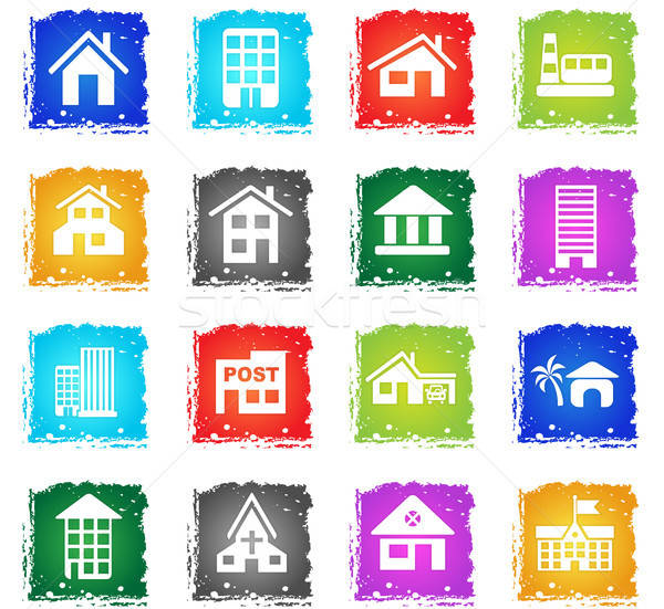 Buildings icons set Stock photo © ayaxmr