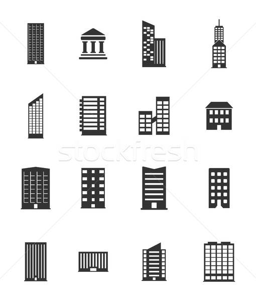 Buildings icons set Stock photo © ayaxmr