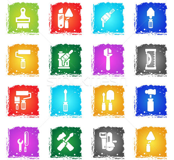 Werk tools vector web icons grunge Stockfoto © ayaxmr