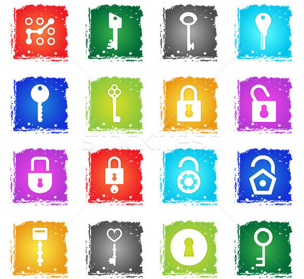 Stock photo: lock and key icon set
