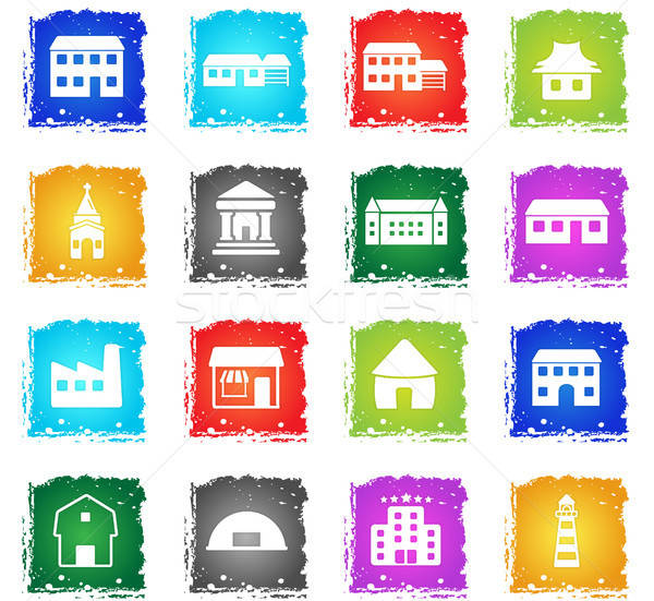 Buildings icons set Stock photo © ayaxmr