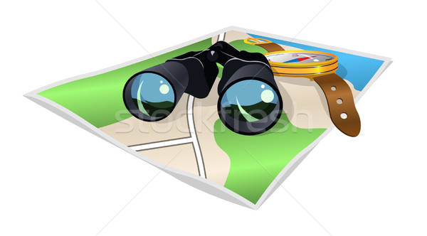 Stock photo: binoculars and map