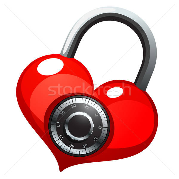 Foto stock: Rojo · corazón · brillante · metal · cerradura · de · combinación · ordenador