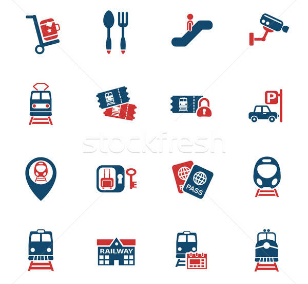 Vasútállomás ikon gyűjtemény webes ikonok felhasználó interfész terv Stock fotó © ayaxmr